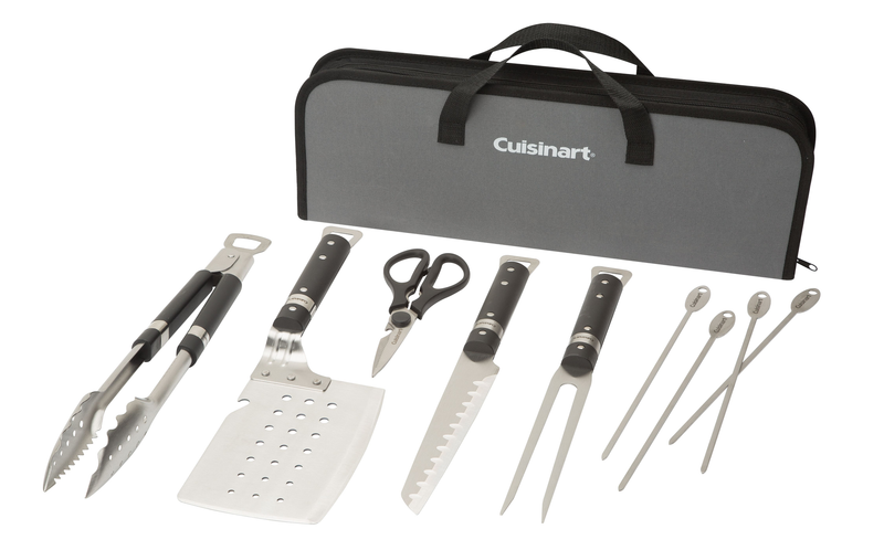Cuisinart® Chefs Classic 10 Piece Stainless Steel Grill Set - Spatula, Tongs, Fork, Knife, Shears, and 4 Skewers.