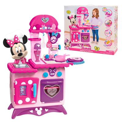 Just Play Disney Junior Minnie Mouse Flipping Fun Kitchen with Realistic Sounds, 13 Pieces Include Play Food, Preschool Ages 3 up