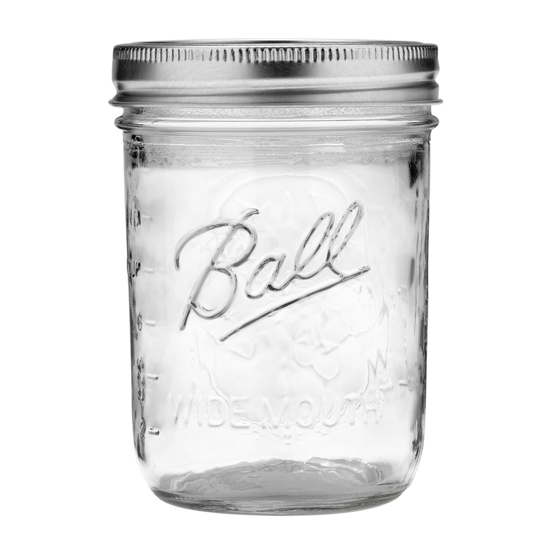 Ball, Glass Mason Jars with Lids & Bands, Wide Mouth, Clear, 16 Oz, 12 Count