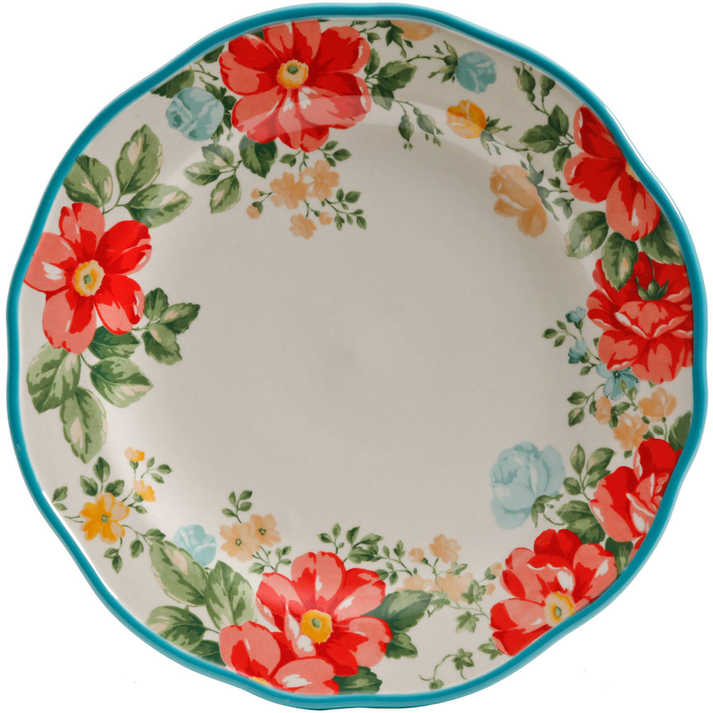 Vintage Floral 12-Piece Dinnerware Set, Teal
