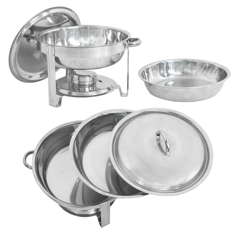 ZENY Pack of 6 round Chafing Dish Full Size 5 Quart Stainless Steel Deep Pans Chafer Dish Set Buffet Catering Party Events Warmer Serving Set Utensils