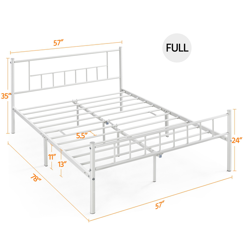 Easyfashion Metal Full Bed with Headboard and Footboard, White