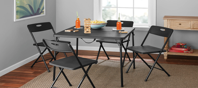 5 Piece Resin Plastic Card Table and Four Chairs Set, Black