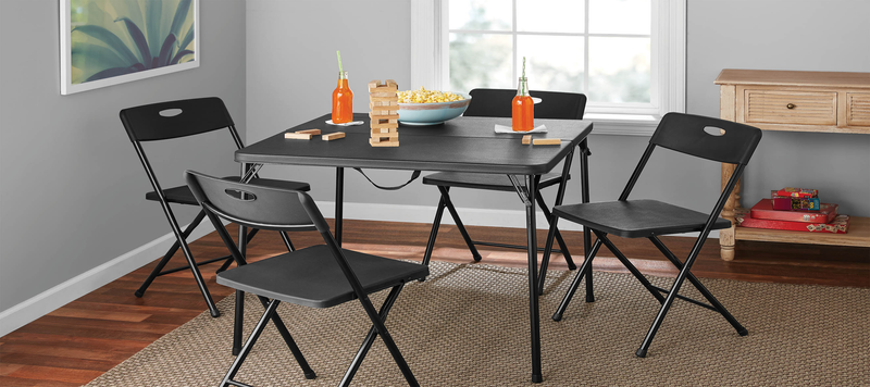 5 Piece Resin Plastic Card Table and Four Chairs Set, Black