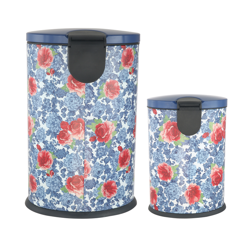 Pioneer Woman Stainless Steel 10.5 Gal and 3.1 Gal Kitchen Garbage Can Combo, Heritage Floral