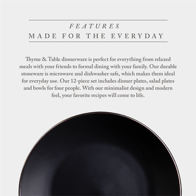 Thyme & Table Dinnerware Black Onyx Stoneware, 12 Piece Set