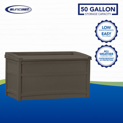 Suncast 50 gal Outdoor Resin Deck Storage Box with Seat, Java Brown