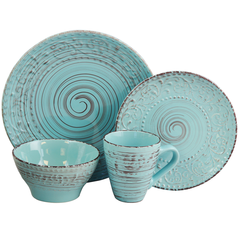 Elama Malibu Waves 16-Piece Dinnerware Set in Turquoise