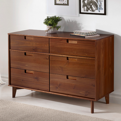 6 Drawer Mid Century Modern Wood Dresser - Walnut
