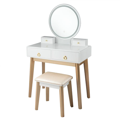 Makeup Dressing Vanity Table Set with Touch Screen Dimming Mirror White