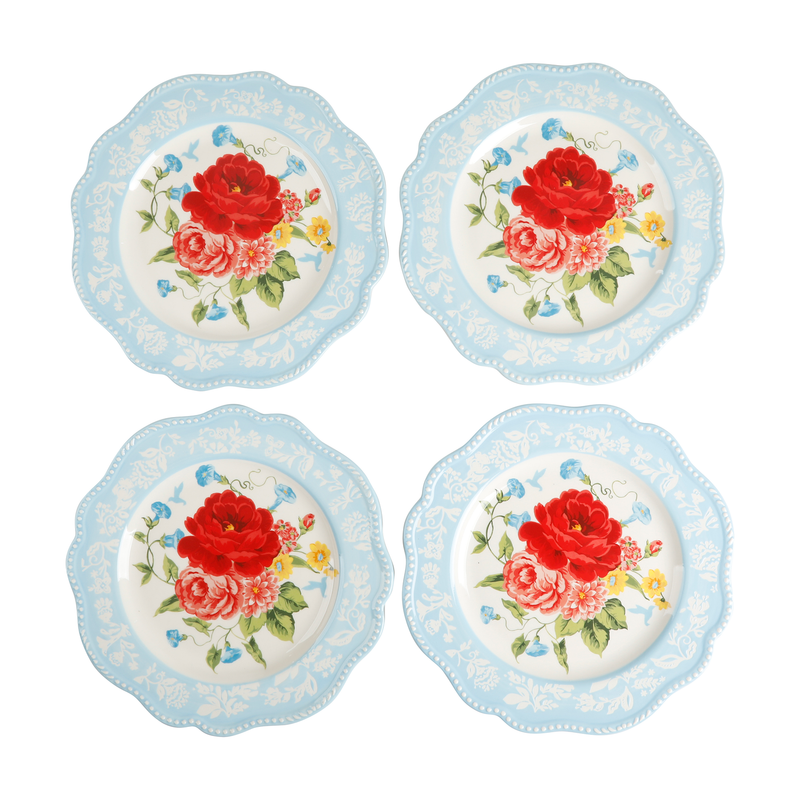 Sweet Rose 10.98-Inch Scalloped Dinner Plates, 4-Pack