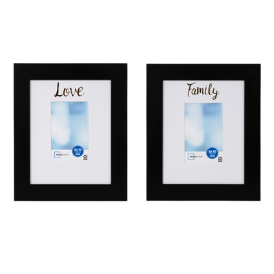 Mainstays 8" X 10" Matted to 4" X 6" Family and Love Wood Flatwide Sentiment Tabletop Picture Frames, Black, Set of 2