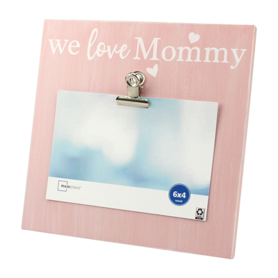 Mainstays 6X4 Square 'We Love Mommy' Wood Wall Hanging Single Clip Photo Frame, Pink