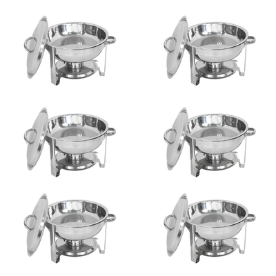 ZENY Pack of 6 round Chafing Dish Full Size 5 Quart Stainless Steel Deep Pans Chafer Dish Set Buffet Catering Party Events Warmer Serving Set Utensils