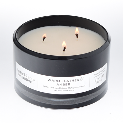 Better Homes & Gardens Glass Warm Leather & Amber 16Oz Scented 3-Wick Candle