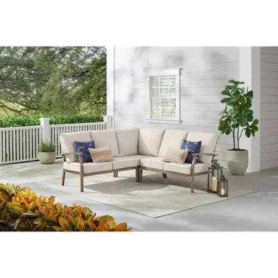 Rope Look Wicker Outdoor Patio Sectional Sofa Seating Set with CushionGuard Almond Tan Cushions