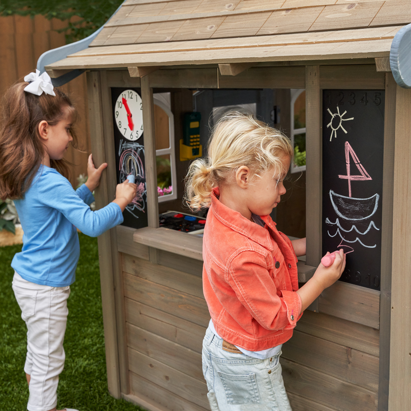 KidKraft Forestview II Wooden Outdoor Playhouse with Ringing Doorbell, Bench and Kitchen