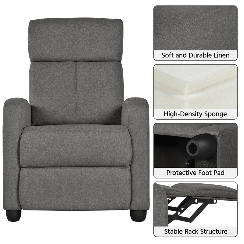 Easyfashion Fabric Push Back Theater Recliner Chair, Gray