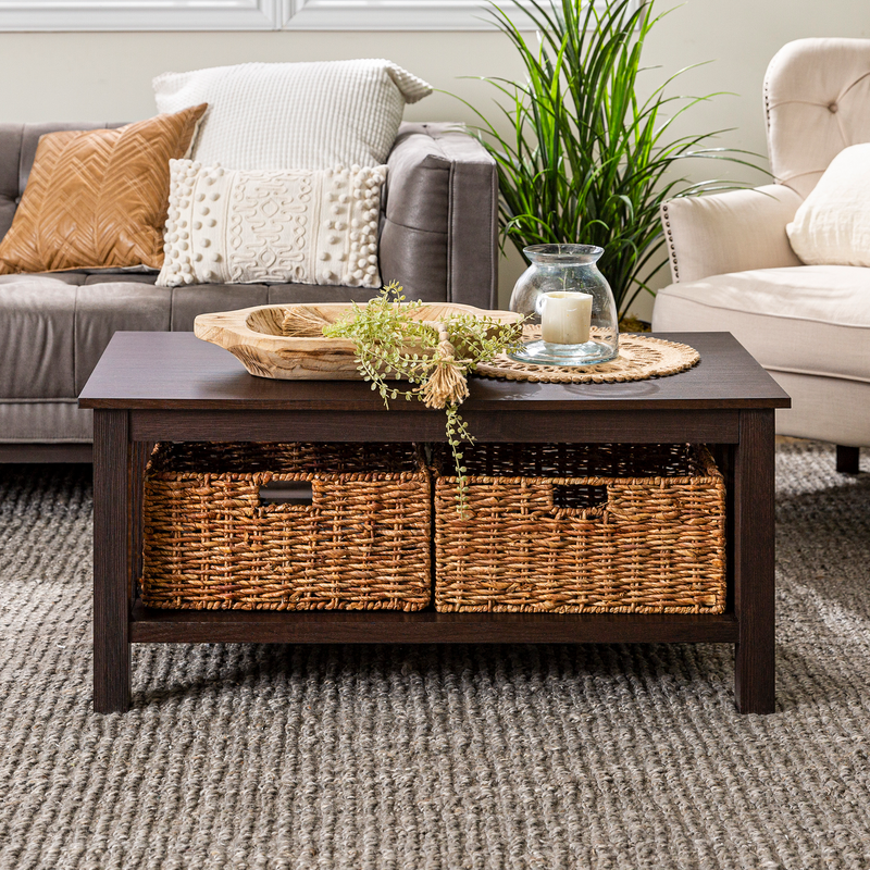 Woven Paths Traditional Storage Coffee Table with Bins, Espresso