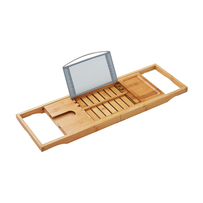 Bamboo Caddy Tray for Bathtubs with Book/Tablet Prop