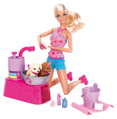 Barbie Doll Suds and Hugs Bath Time Puppy Play Set