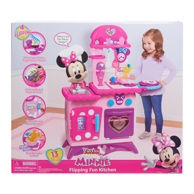 Just Play Disney Junior Minnie Mouse Flipping Fun Kitchen with Realistic Sounds, 13 Pieces Include Play Food, Preschool Ages 3 up