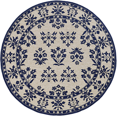 8'x10' Sand Blue Hand Woven UV Treated Bordered Floral Traditional Indoor Outdoor Area Rug