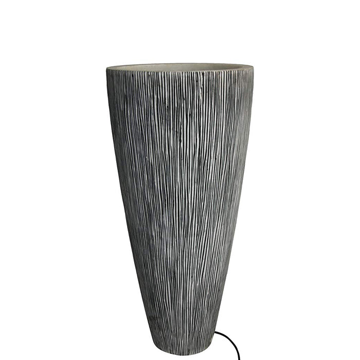 1" x 18" x 39" Gray Sandstone Ribbed Long Conical Planter With Light