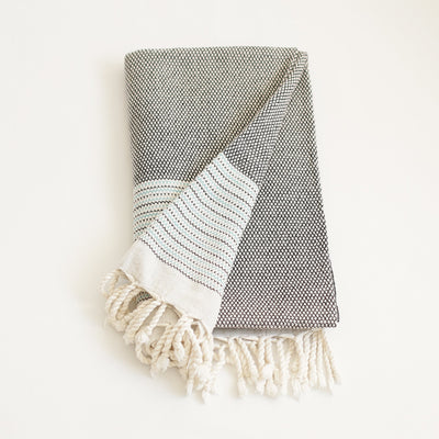 Grey and Blue Striped Turkish Towel or Throw Blanket