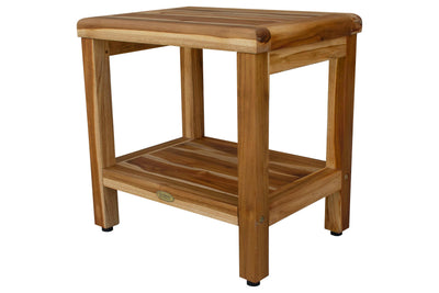 18" Contemporary Teak Shower Stool or Bench with Shelf in Natural Finish