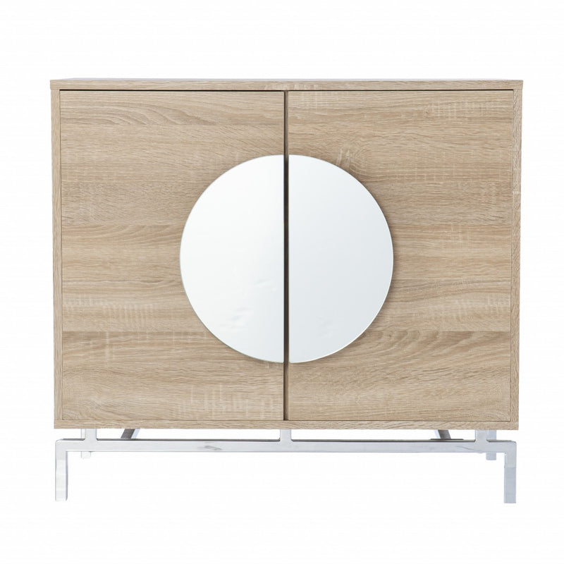 Contemporary Mirrored Circle Double Door Bar Cabinet
