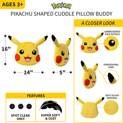 Pokemon Kids Pikachu Bedding Plush Cuddle and Decorative Pillow Buddy