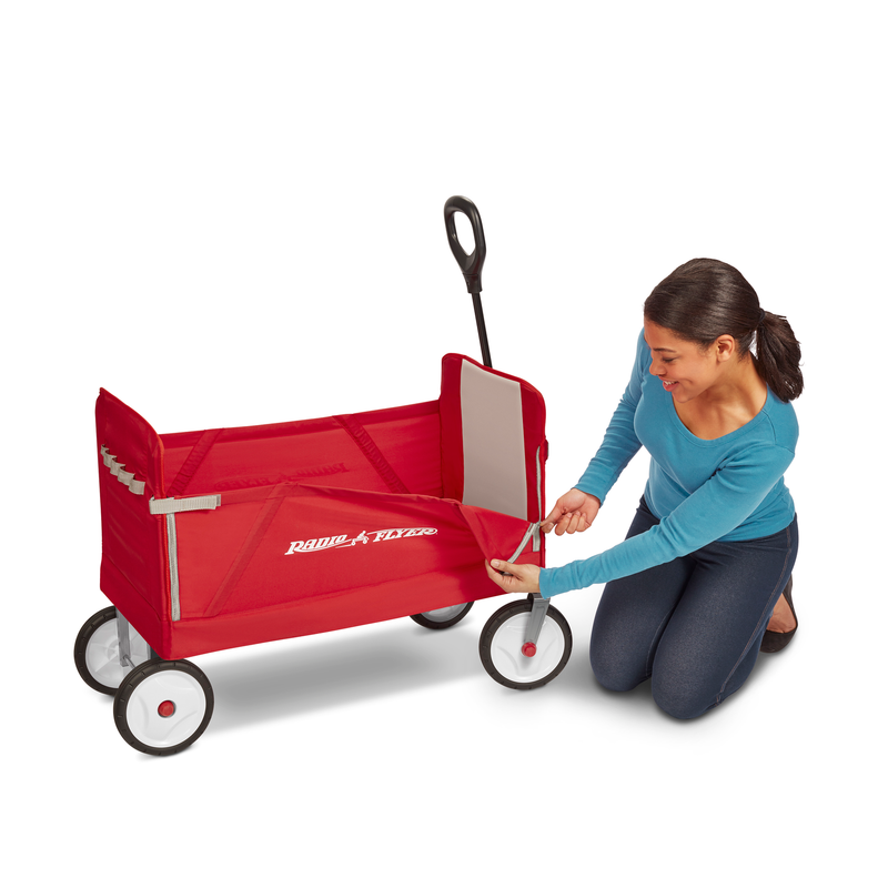 Radio Flyer, 3-in-1 EZ Fold Wagon, Padded Seat with Seat Belts, Red